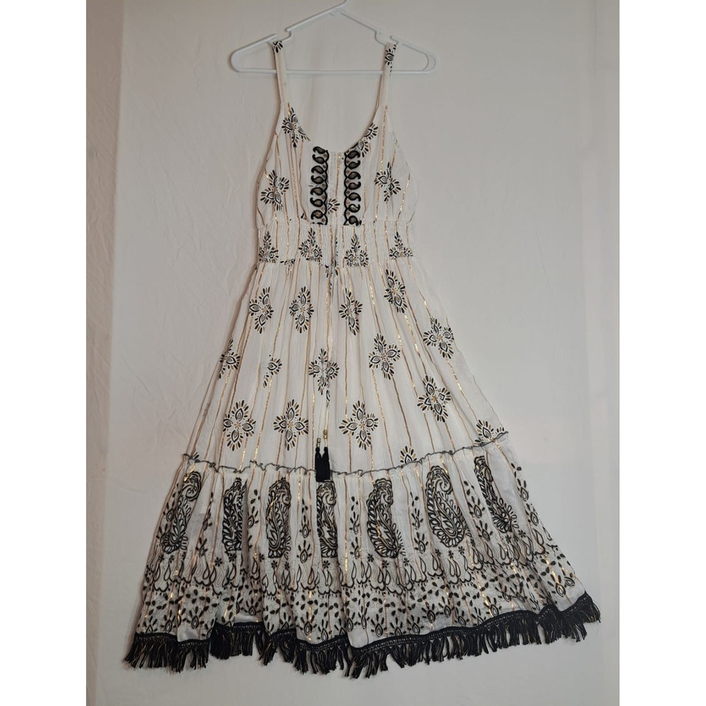 Anthropologie Me 2 Magic Womens Dress  Sz L Embroidered white /black‎ new Flower